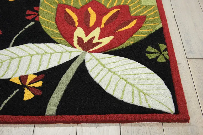 Black and Orange Floral Hand Carved Handmade Area Rug Photo 9