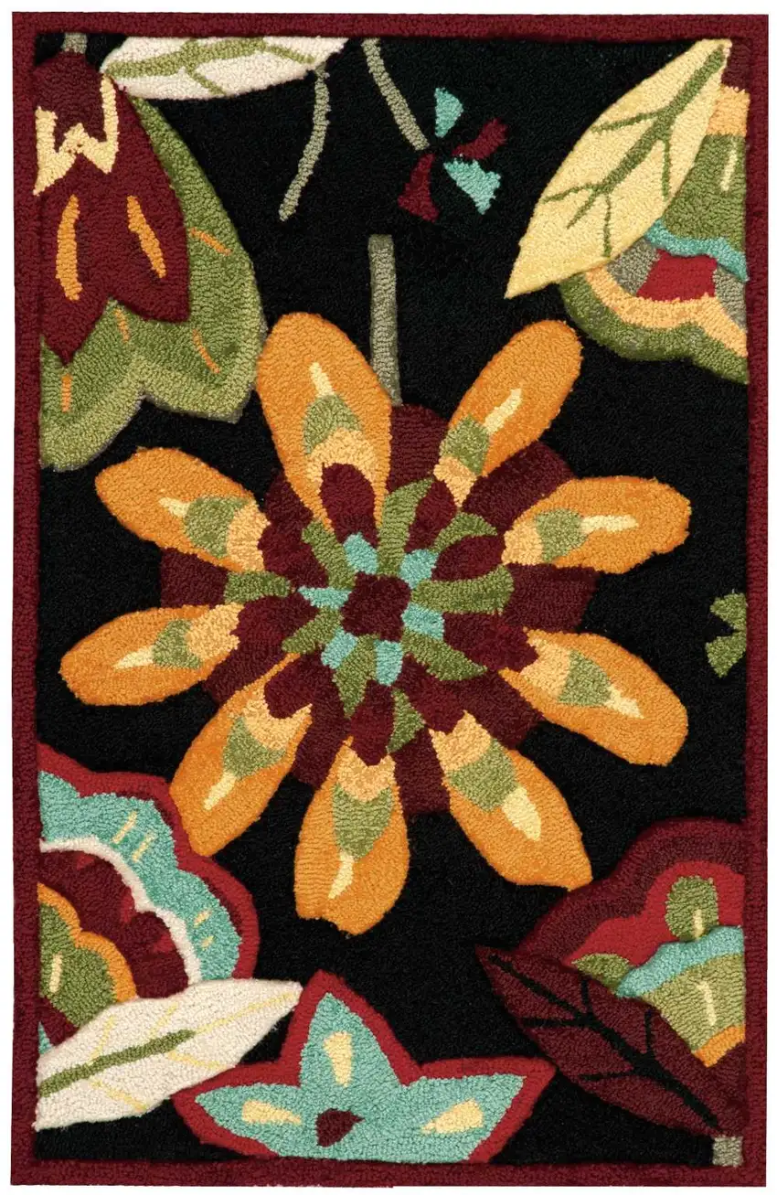 Black and Orange Floral Hand Carved Handmade Area Rug Photo 2