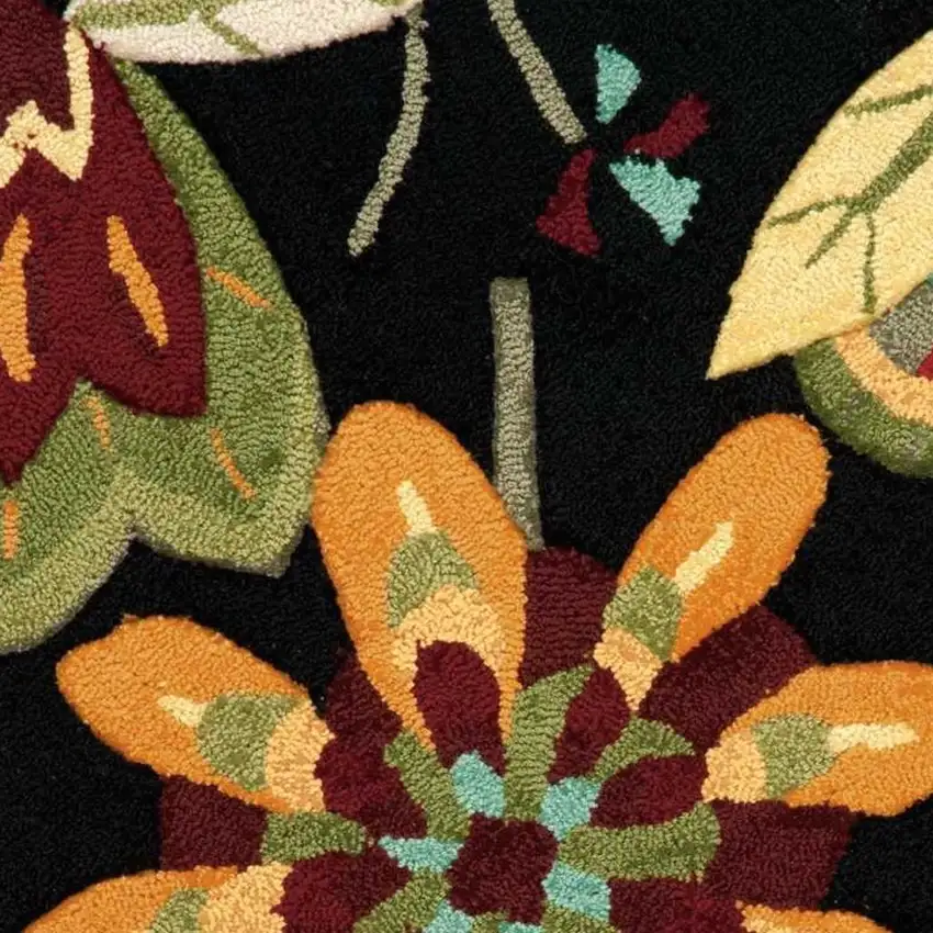 Black and Orange Floral Hand Carved Handmade Area Rug Photo 6
