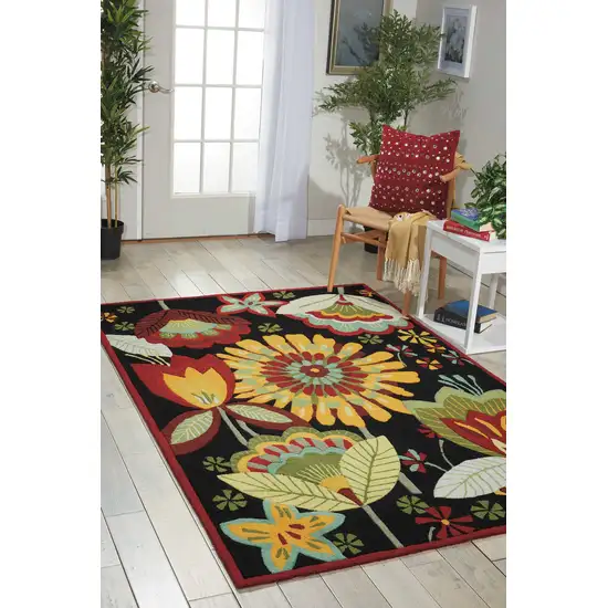 Black and Orange Floral Hand Carved Handmade Area Rug Photo 4