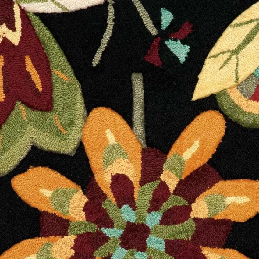 Black and Orange Floral Hand Carved Handmade Area Rug Photo 5