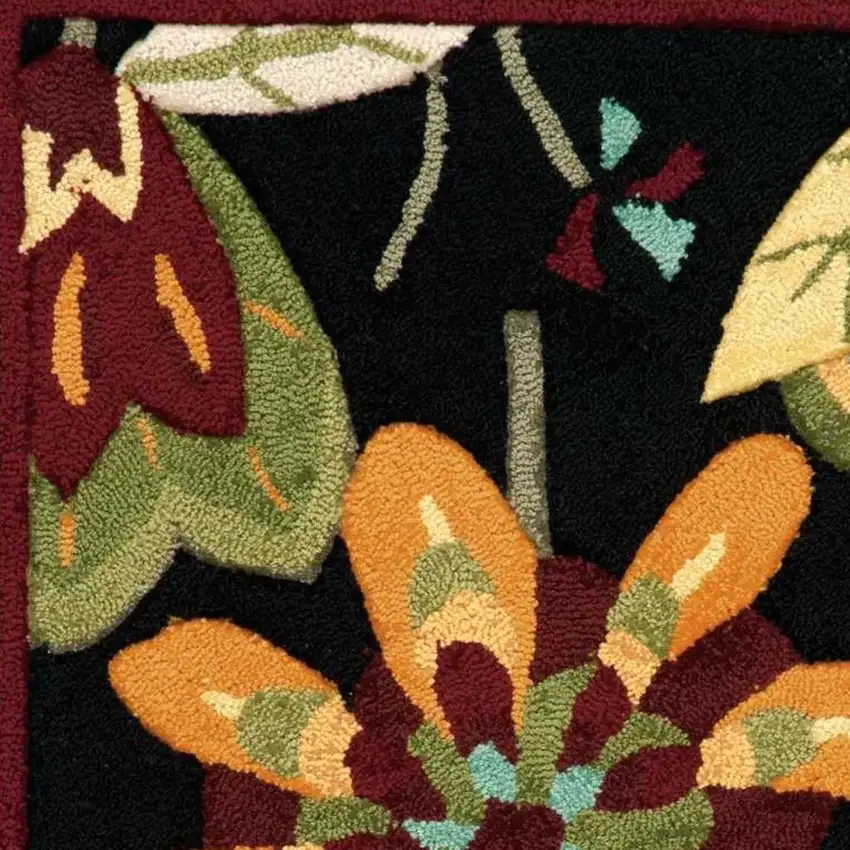 Black and Orange Floral Hand Carved Handmade Area Rug Photo 5