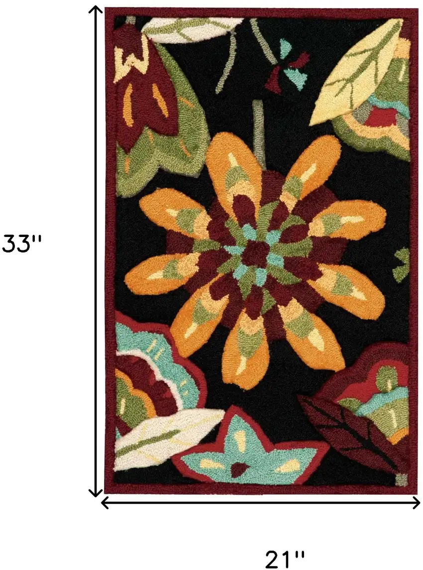 Black and Orange Floral Hand Carved Handmade Area Rug Photo 3