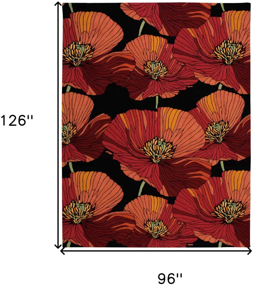 Black and Orange Floral Hand Hooked Area Rug Photo 3