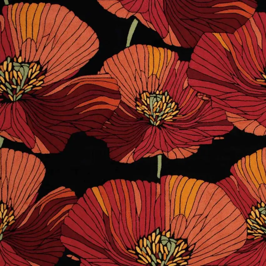 Black and Orange Floral Hand Hooked Area Rug Photo 5