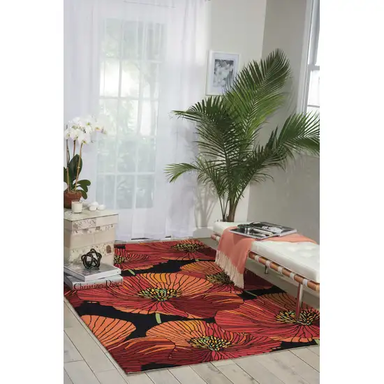 Black and Orange Floral Hand Hooked Area Rug Photo 5