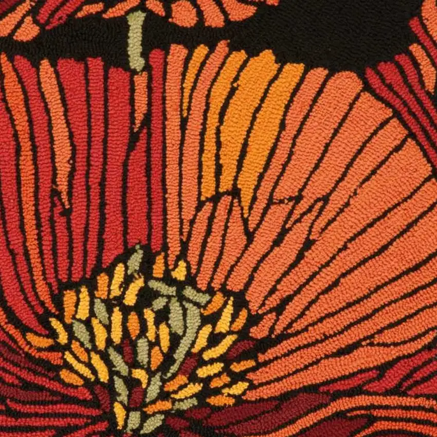 Black and Orange Floral Hand Hooked Area Rug Photo 5