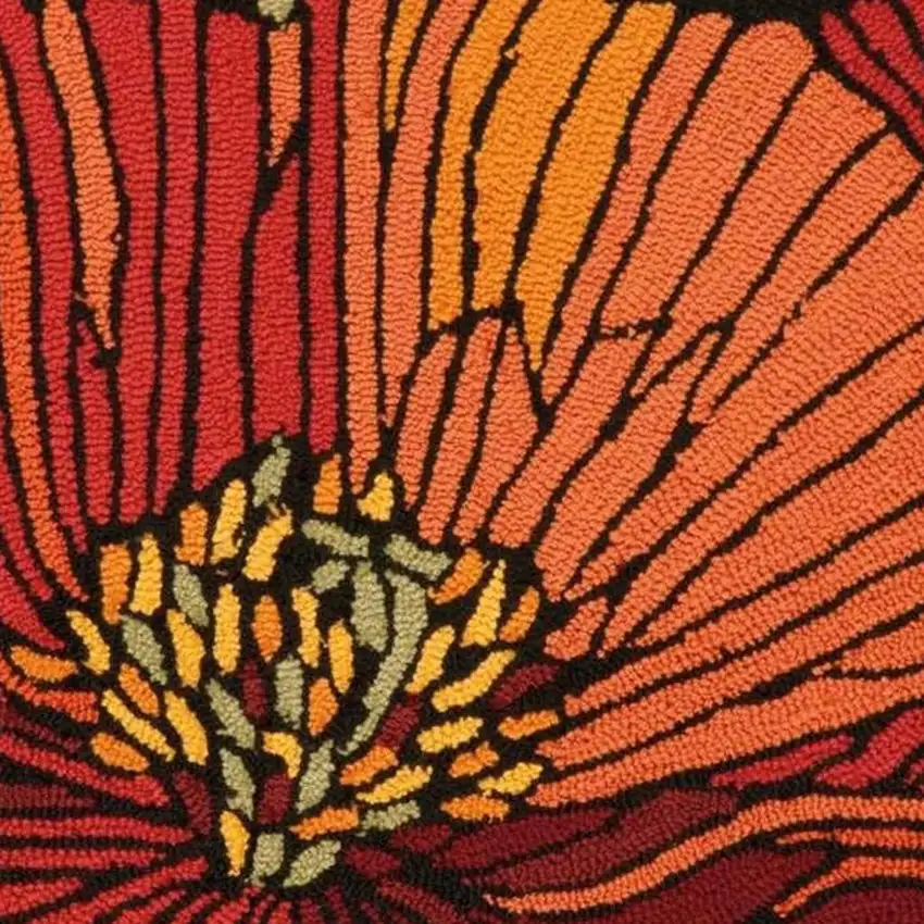 Black and Orange Floral Hand Hooked Area Rug Photo 4