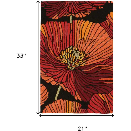 Black and Orange Floral Hand Hooked Area Rug Photo 3