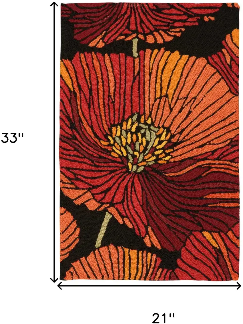 Black and Orange Floral Hand Hooked Area Rug Photo 3