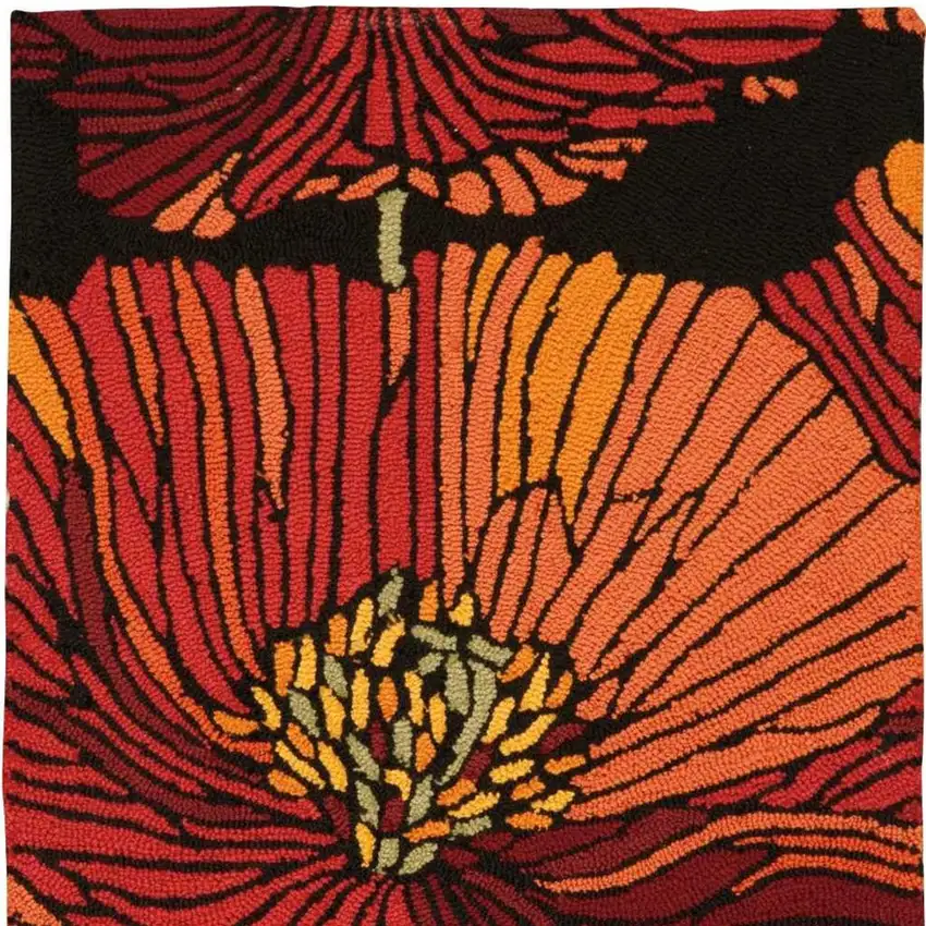 Black and Orange Floral Hand Hooked Area Rug Photo 2