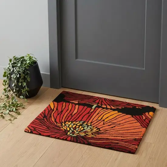 Black and Orange Floral Hand Hooked Area Rug Photo 1