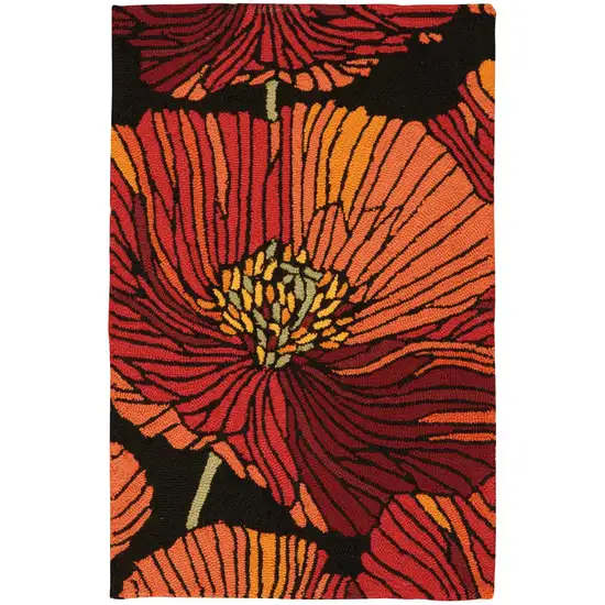Black and Orange Floral Hand Hooked Area Rug Photo 2