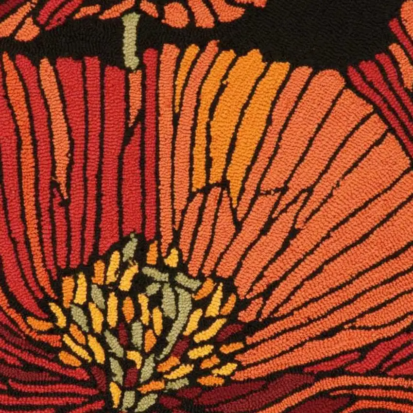Black and Orange Floral Hand Hooked Area Rug Photo 6