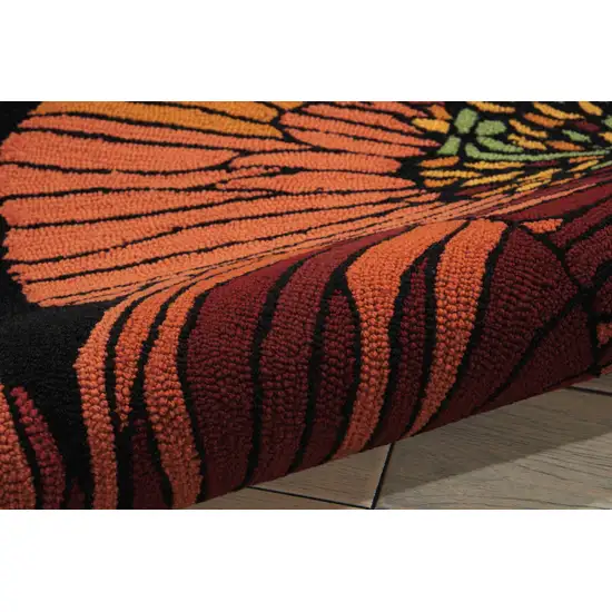 Black and Orange Floral Hand Hooked Area Rug Photo 8