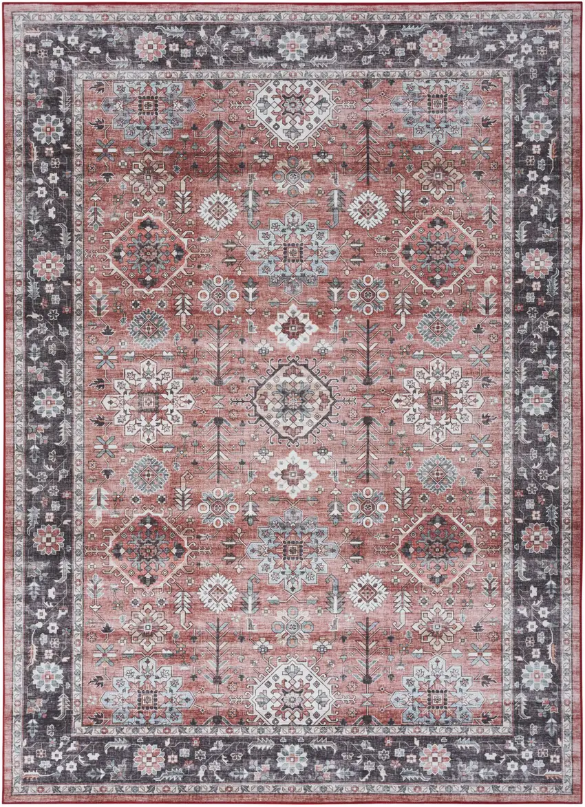 Black and Red Floral Distressed Non Skid Area Rug Photo 2