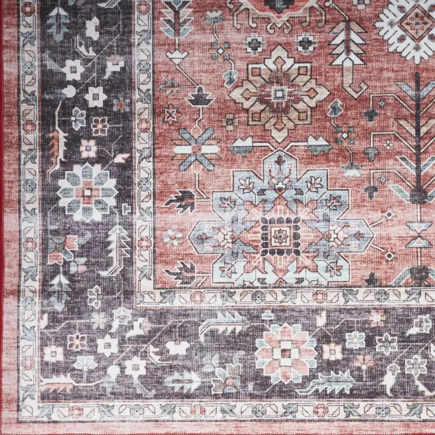 Black and Red Floral Distressed Non Skid Area Rug Photo 4