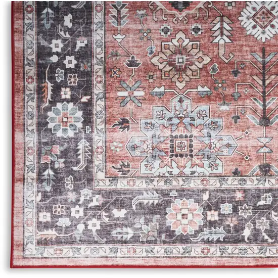 Black and Red Floral Distressed Non Skid Area Rug Photo 3