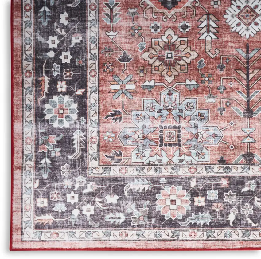Black and Red Floral Distressed Non Skid Area Rug Photo 3