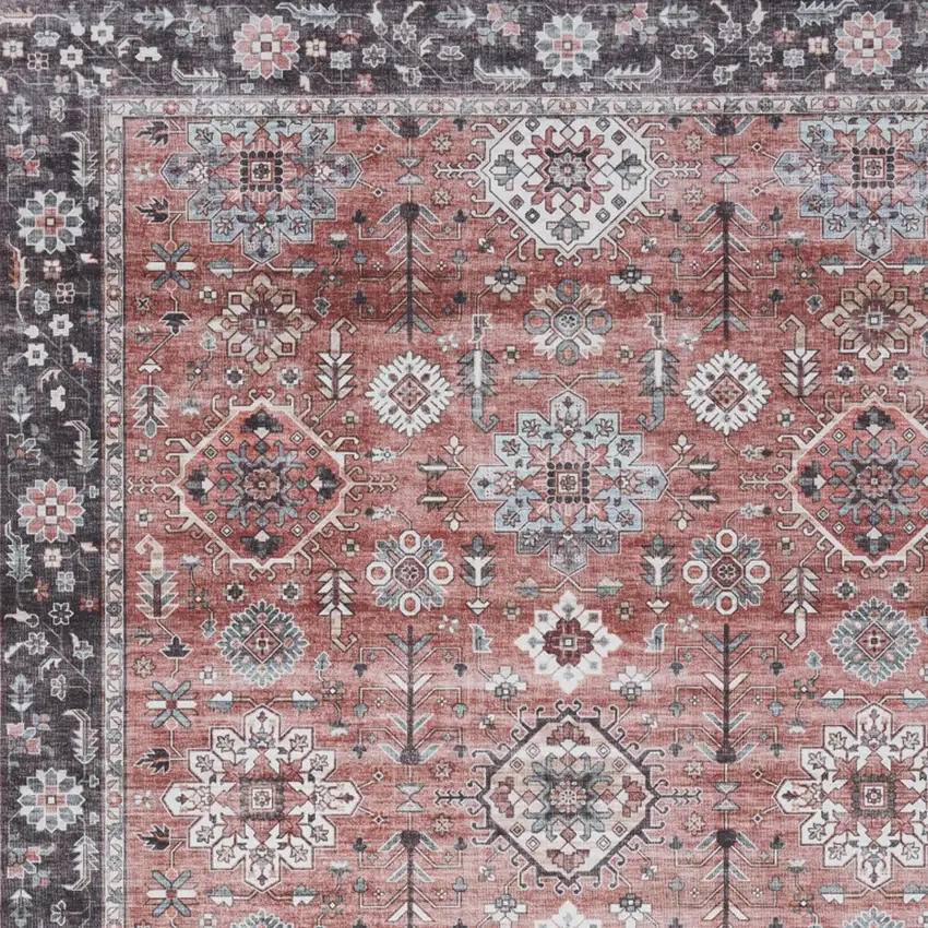 Black and Red Floral Distressed Non Skid Area Rug Photo 7