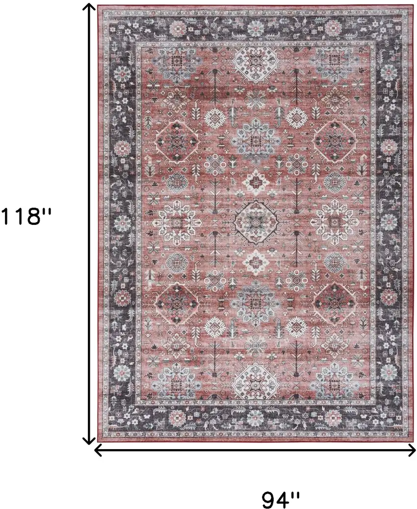 Black and Red Floral Distressed Non Skid Area Rug Photo 3