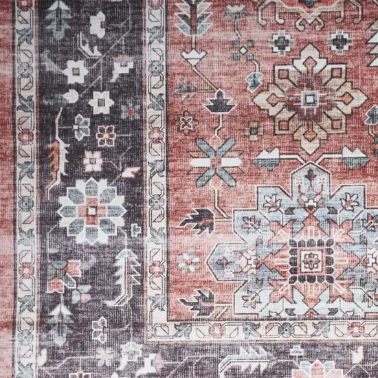 Black and Red Floral Distressed Non Skid Area Rug Photo 1