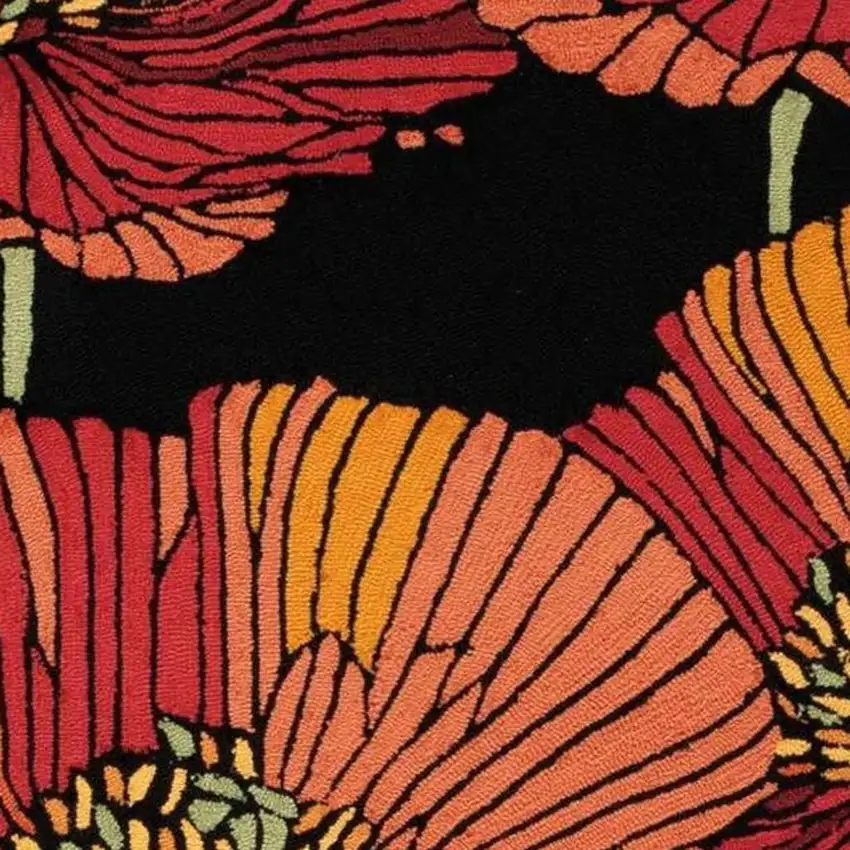 Black and Red Floral Hand Hooked Area Rug Photo 4
