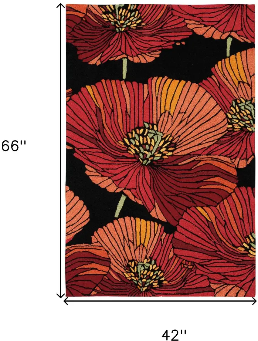 Black and Red Floral Hand Hooked Area Rug Photo 3