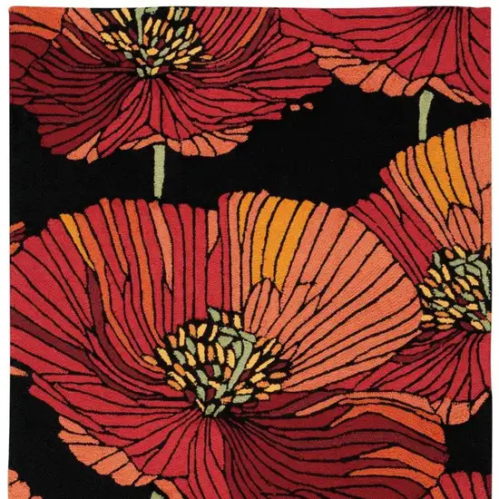Black and Red Floral Hand Hooked Area Rug Photo 2