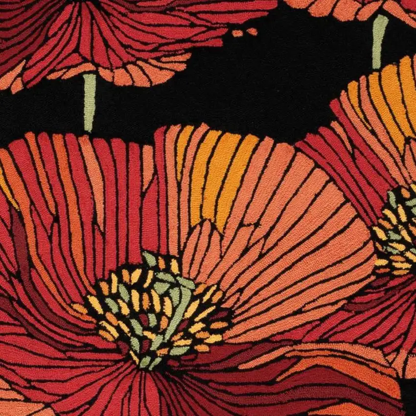 Black and Red Floral Hand Hooked Area Rug Photo 6