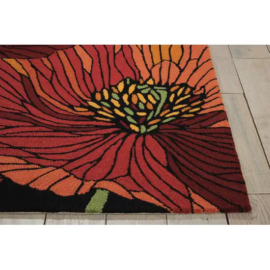 Black and Red Floral Hand Hooked Area Rug Photo 9