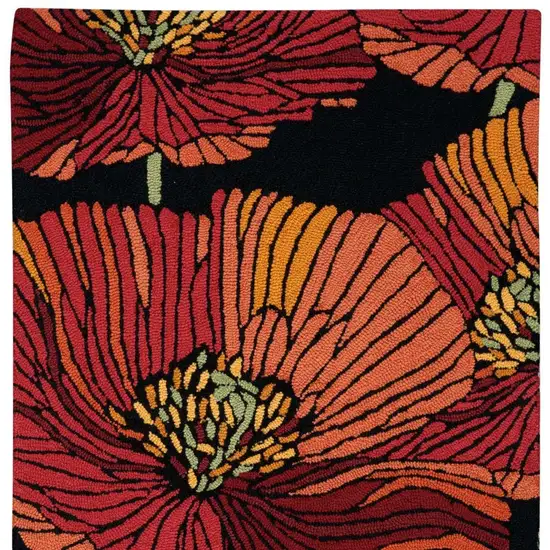 Black and Red Floral Hand Hooked Area Rug Photo 6