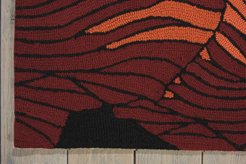 Black and Red Floral Hand Hooked Area Rug Photo 8