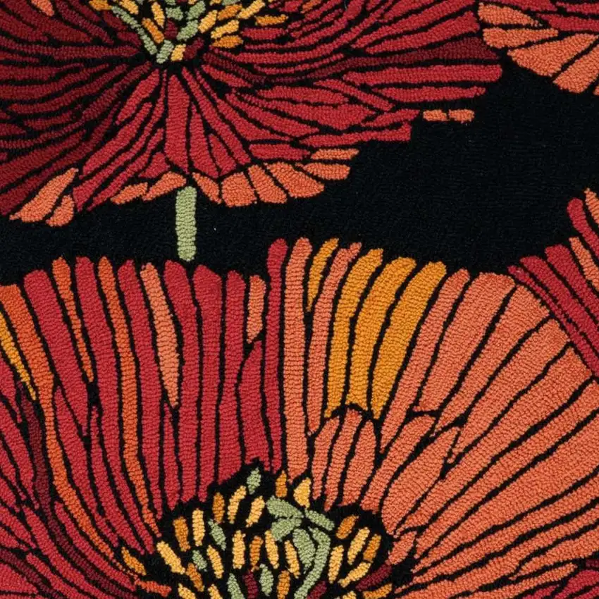 Black and Red Floral Hand Hooked Area Rug Photo 5
