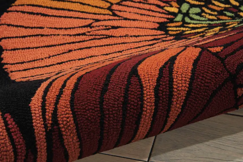 Black and Red Floral Hand Hooked Area Rug Photo 4