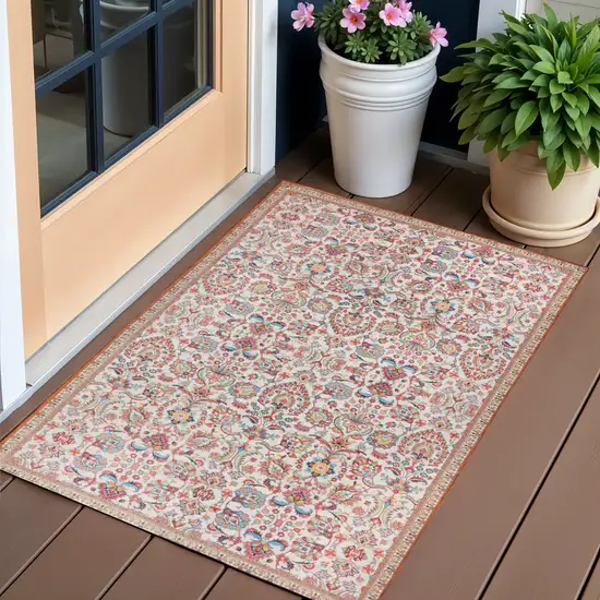 Black and Red Floral Handmade Indoor Outdoor Area Rug Photo 1