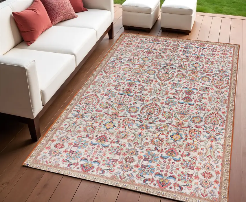 Black and Red Floral Handmade Indoor Outdoor Area Rug Photo 1