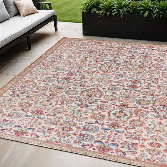 Black and Red Floral Handmade Indoor Outdoor Area Rug Photo 1