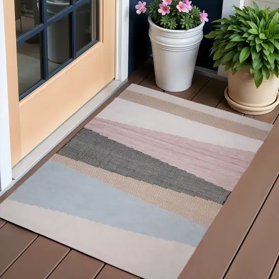 Black and Red Geometric Handmade Indoor Outdoor Area Rug Photo 1