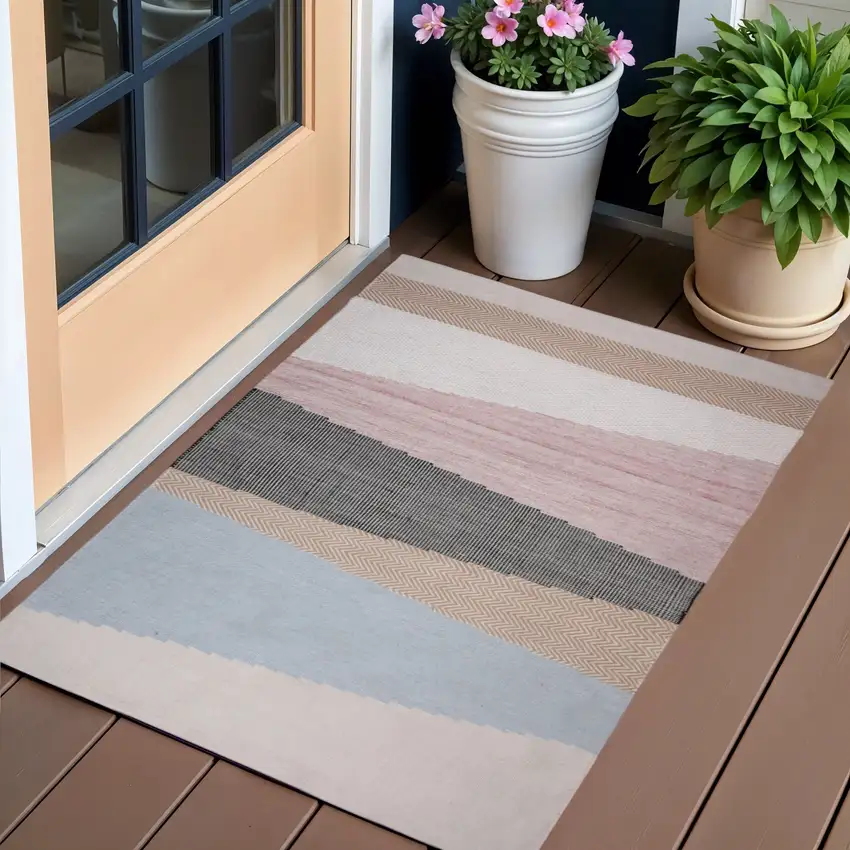 Black and Red Geometric Handmade Indoor Outdoor Area Rug Photo 1