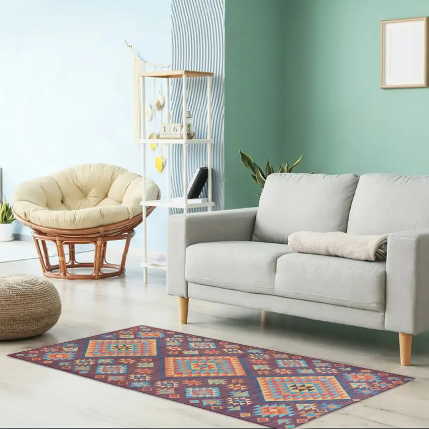 Black and Red Geometric Handmade Indoor Outdoor Area Rug Photo 6