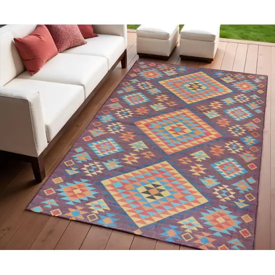 Black and Red Geometric Handmade Indoor Outdoor Area Rug Photo 1