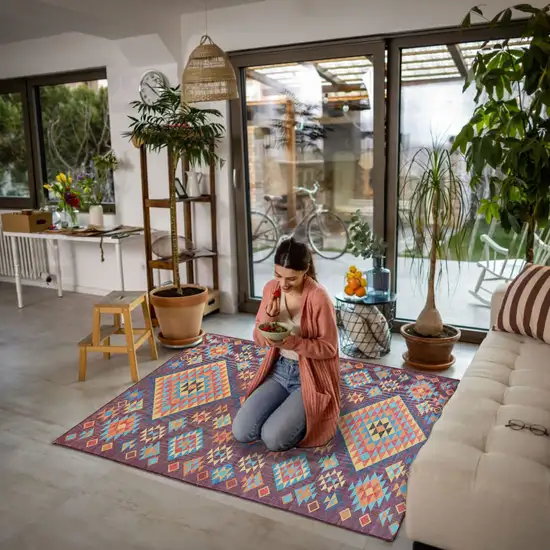 Black and Red Geometric Handmade Indoor Outdoor Area Rug Photo 5