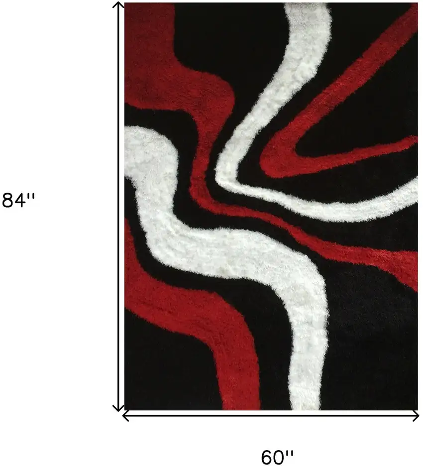Black and Red Shag Hand Tufted Area Rug Photo 3