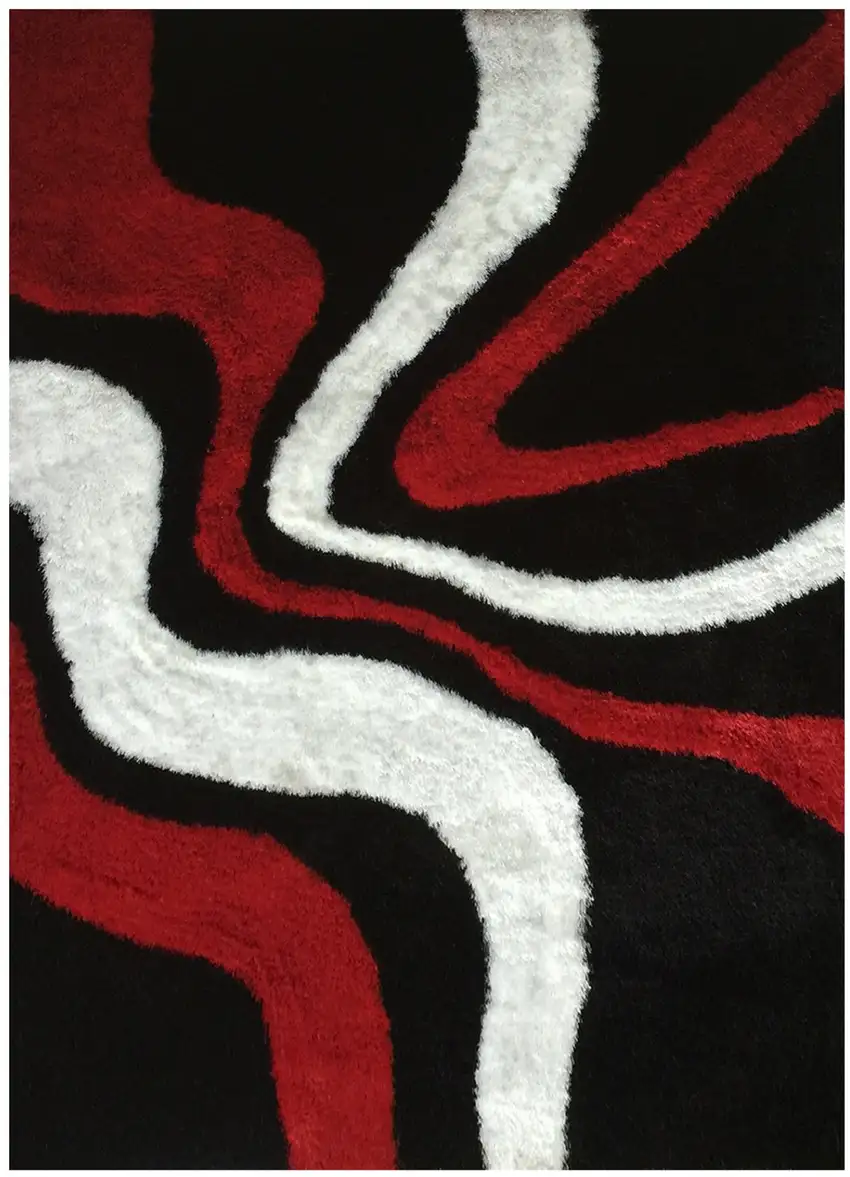 Black and Red Shag Hand Tufted Area Rug Photo 2