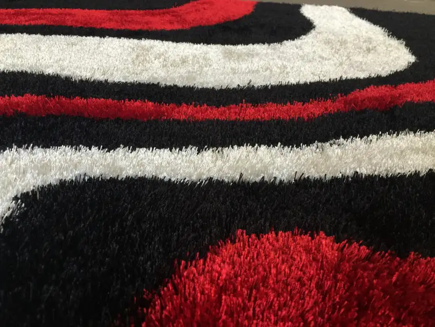 Black and Red Shag Hand Tufted Area Rug Photo 3