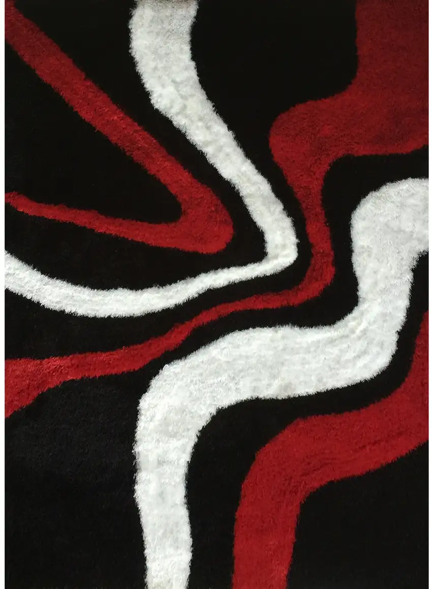 Black and Red Shag Hand Tufted Area Rug Photo 2