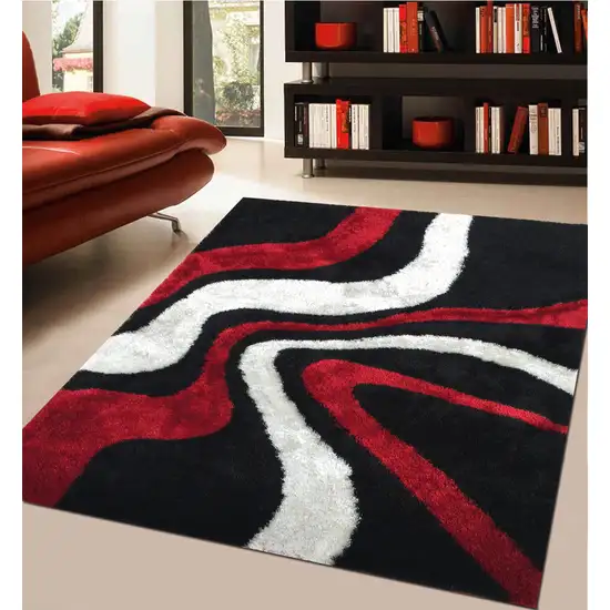 Black and Red Shag Hand Tufted Area Rug Photo 7