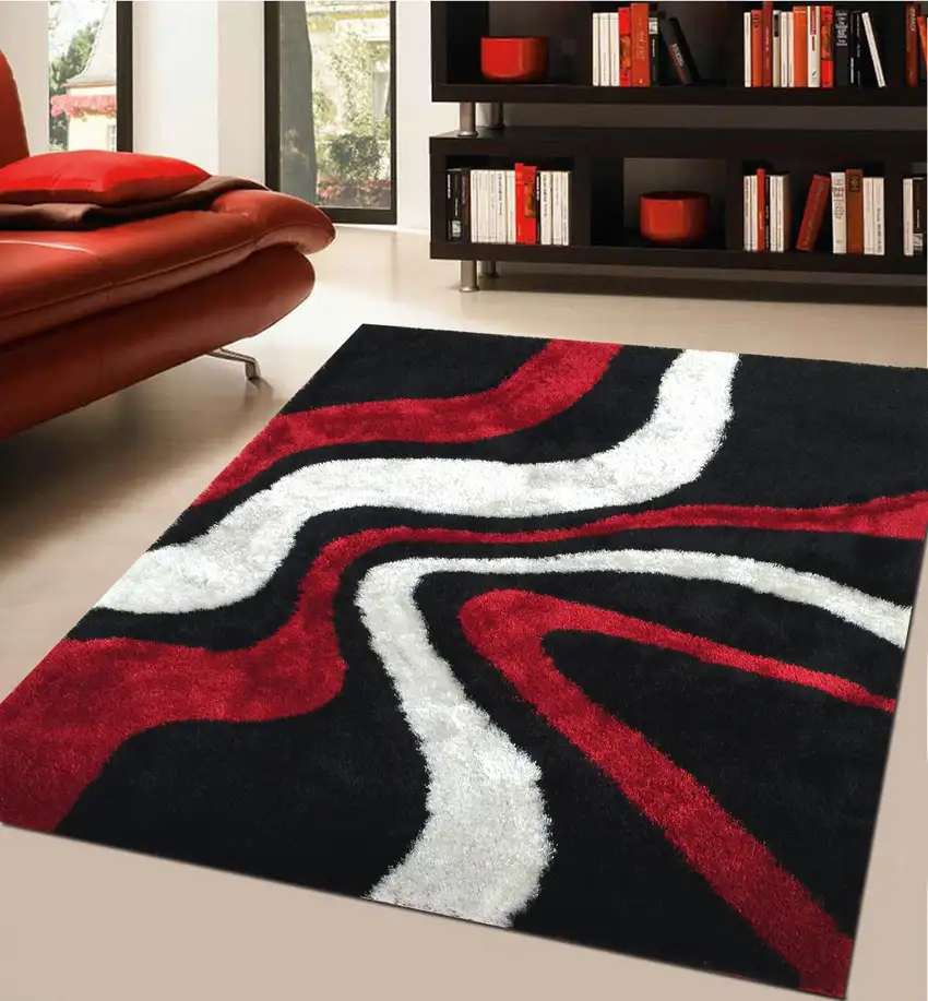 Black and Red Shag Hand Tufted Area Rug Photo 7
