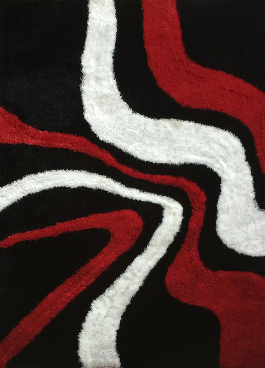 Black and Red Shag Hand Tufted Area Rug Photo 5